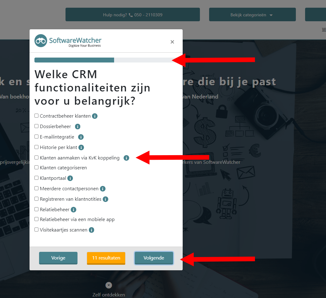 Software selection tool progress meter