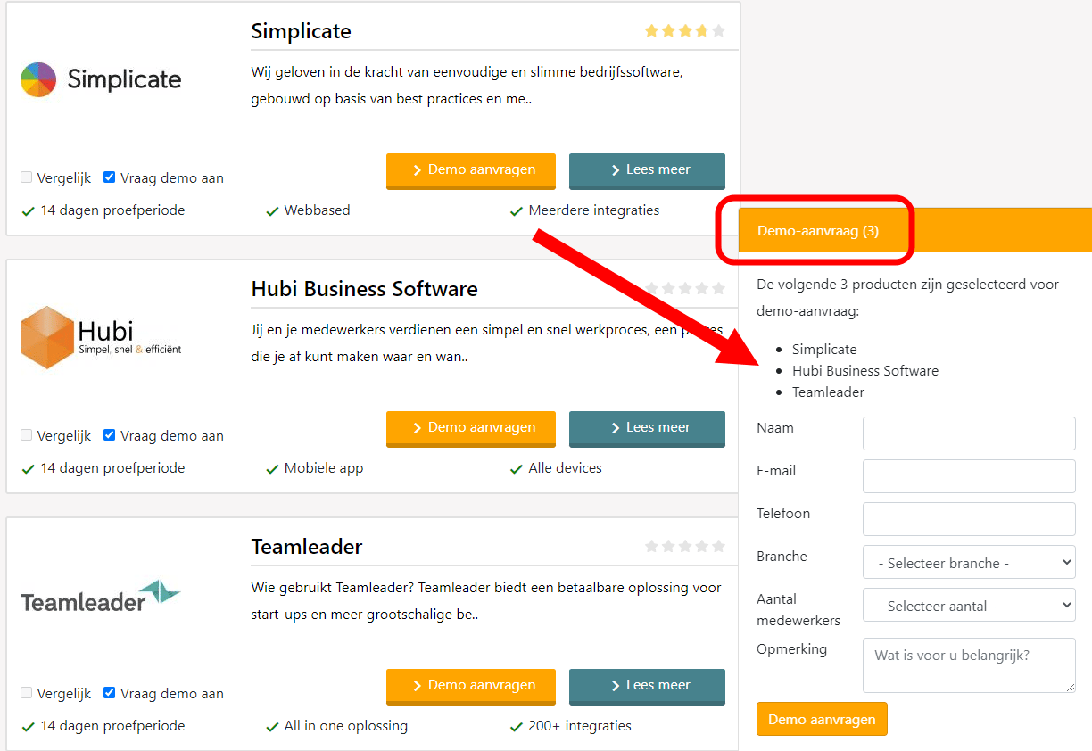 Entering details to request a software demonstration